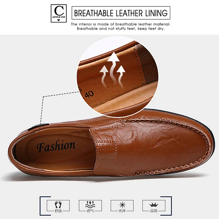 Men's Genuine Leather Loafers Shoes（50 - Red-brown | SAVINTARI
