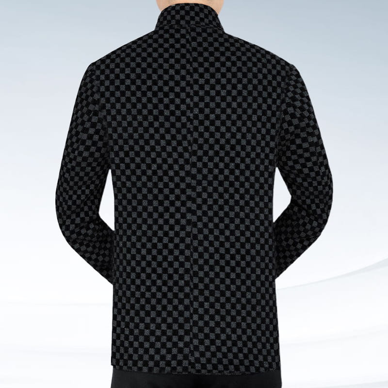 Men's Trendy Checkered Warm Jacket with Pockets - Black | SAVINTARI