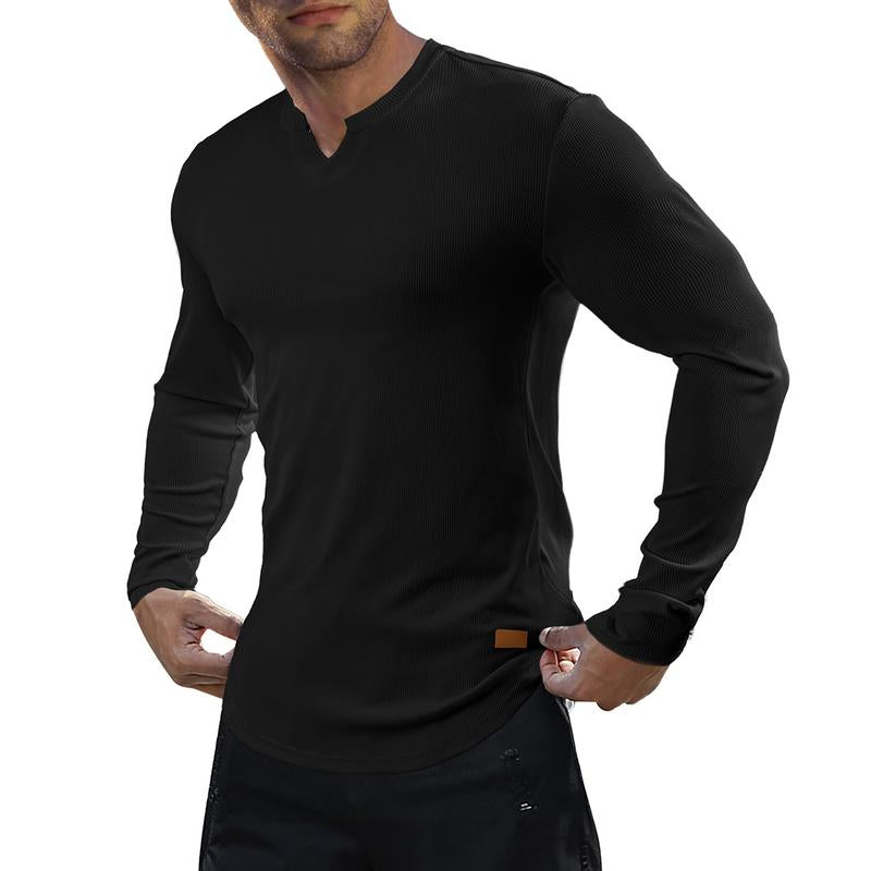 Camiseta hombre cuello en V slim fit canalé 1 | SAVINTARI