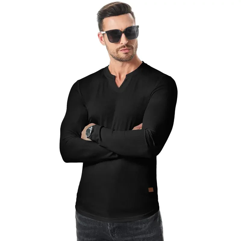 Camiseta hombre cuello en V slim fit canalé 3 | SAVINTARI