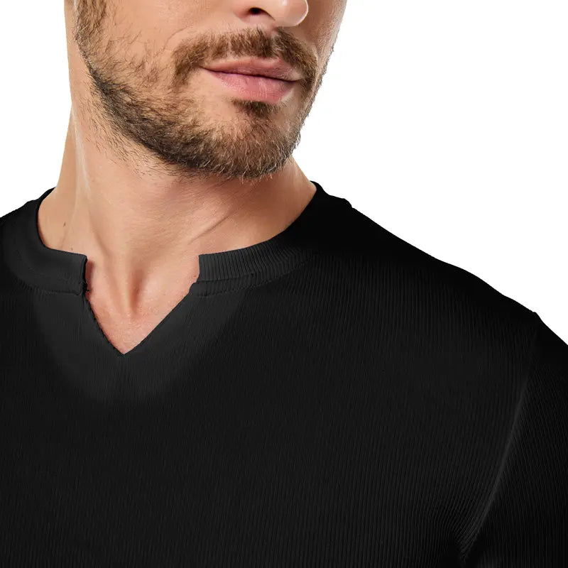 Camiseta hombre cuello en V slim fit canalé 7 | SAVINTARI