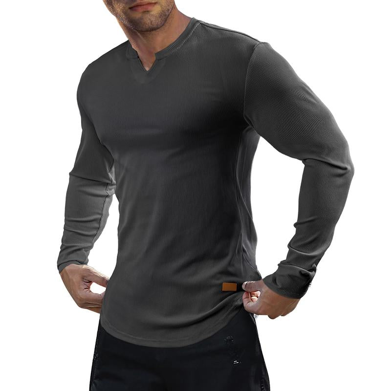 Camiseta hombre cuello en V slim fit canalé 12 | SAVINTARI
