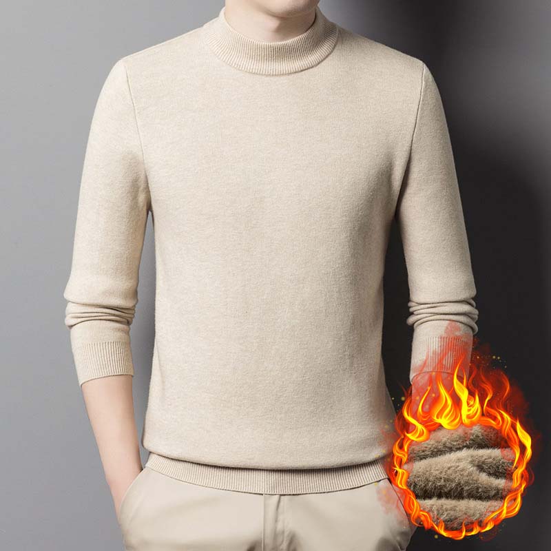 Men's Slim Fit Turtleneck Sweater - Khaki | SAVINTARI