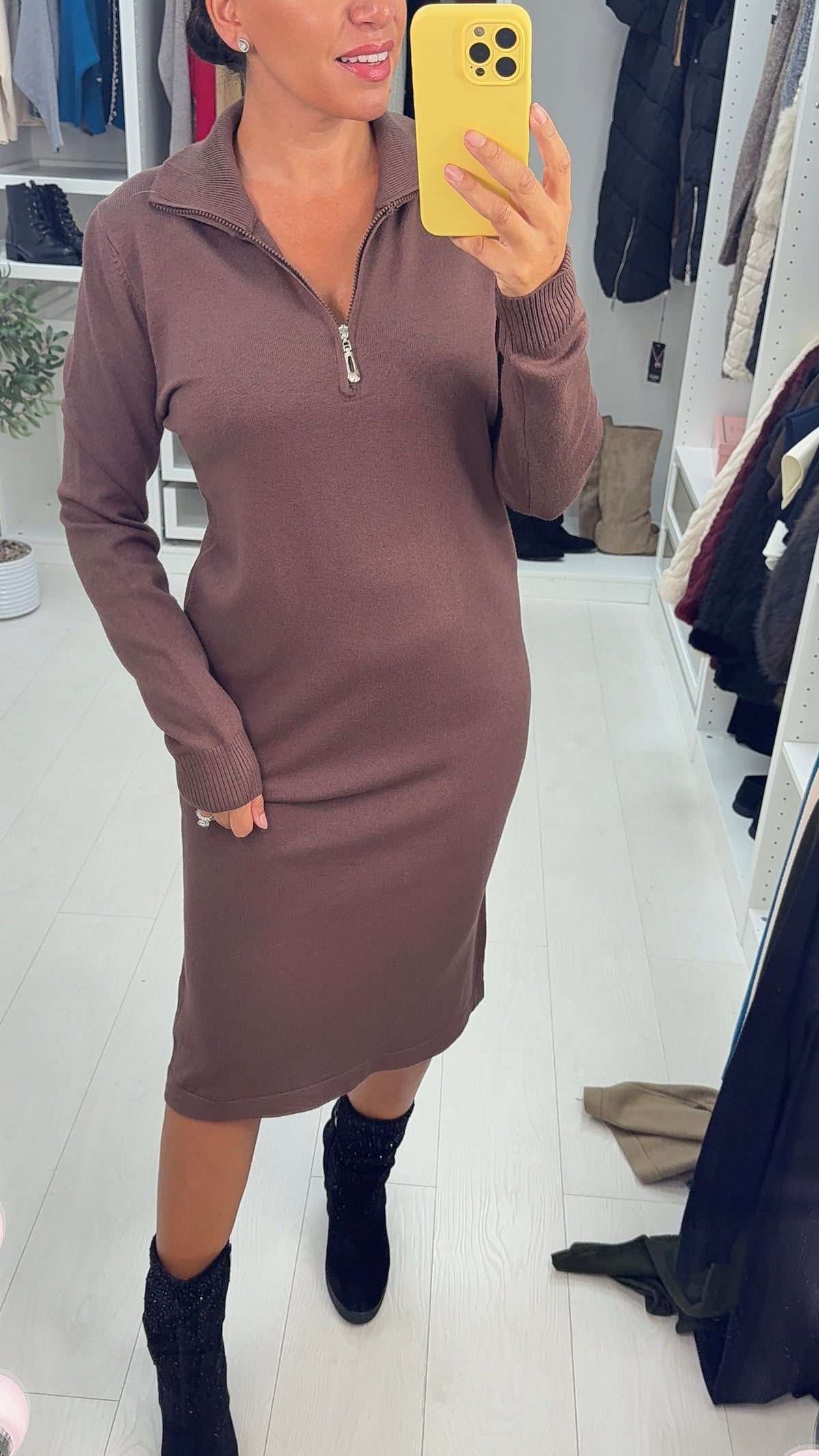 SAVINTARI Tally Plain Zip Front Maxi Jumper Dress