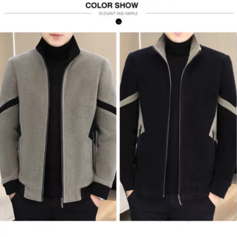 Men's New Arrival Winter Thickened Lined Tweed Coat - Black | SAVINTARI