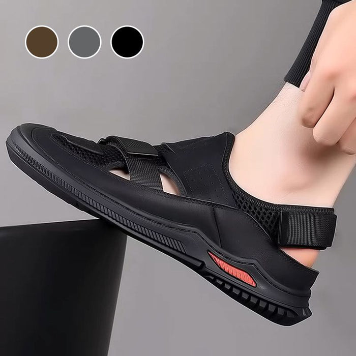 Men's Breathable Summer Beach Sandals with Adjustable Width - Khaki | Casual Summer Shoes | SAVINTARI