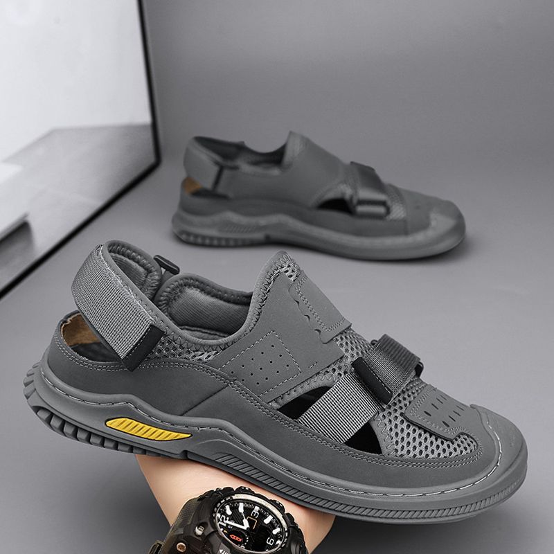 Men's Breathable Summer Beach Sandals with Adjustable Width - Khaki | SAVINTARI