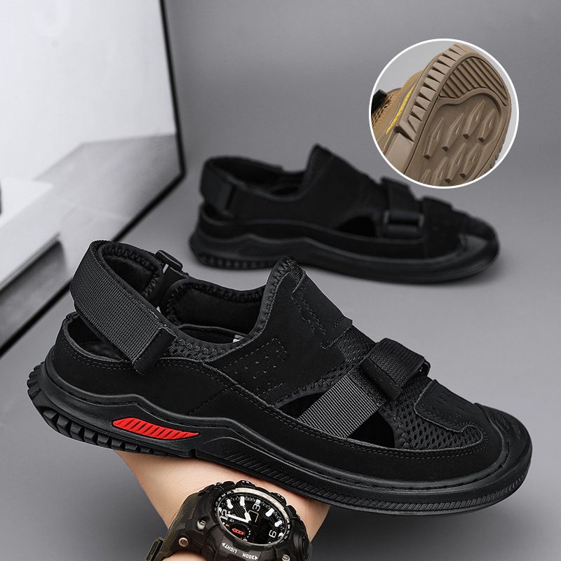 Men's Breathable Summer Beach Sandals with Adjustable Width - Khaki | SAVINTARI