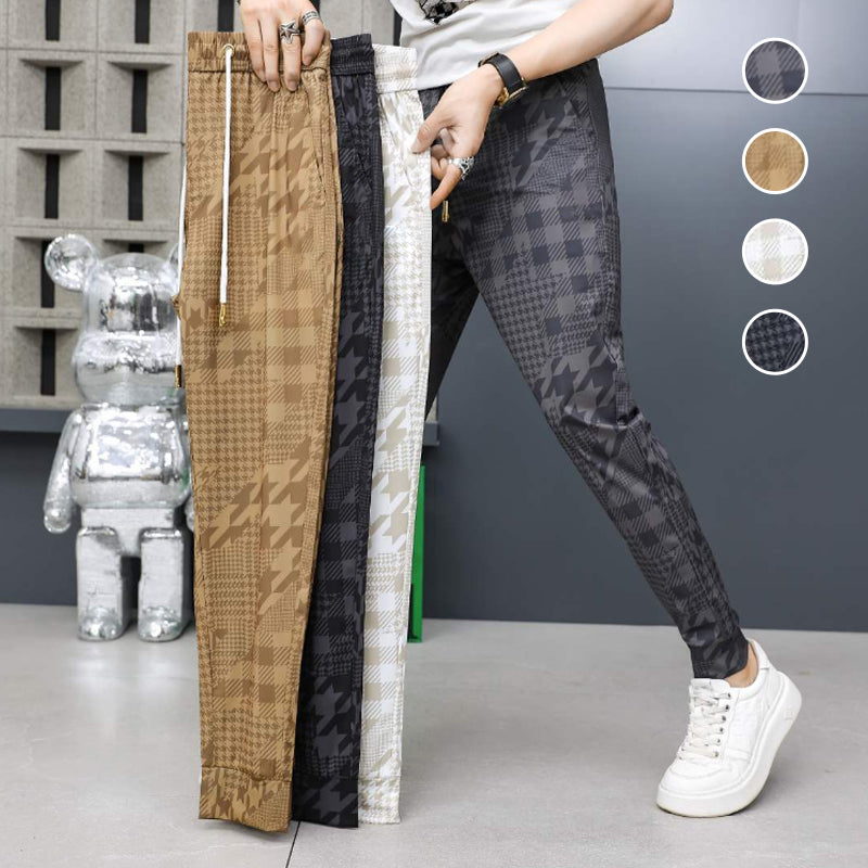 Men's Ice Silk Drawstring Elastic Waist Casual Jogger Pants - Khaki | SAVINTARI