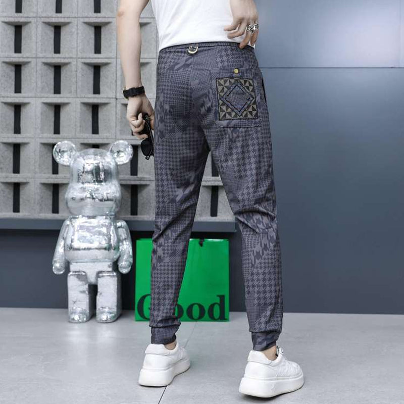 Men's Ice Silk Drawstring Elastic Waist Casual Jogger Pants - Khaki | SAVINTARI