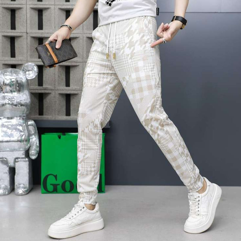 Men's Ice Silk Drawstring Elastic Waist Casual Jogger Pants - Khaki | SAVINTARI