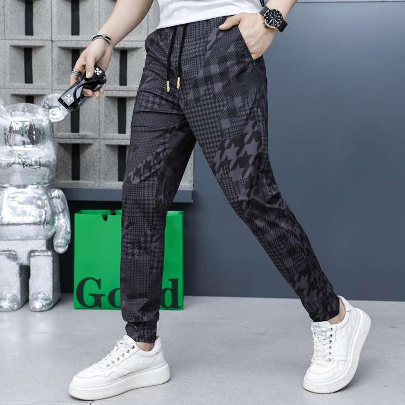 Men's Ice Silk Drawstring Elastic Waist Casual Jogger Pants - Khaki | SAVINTARI
