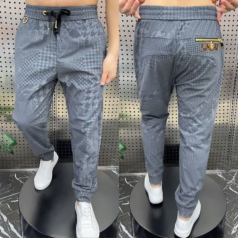 Men's Ice Silk Drawstring Elastic Waist Casual Jogger Pants - Khaki | SAVINTARI