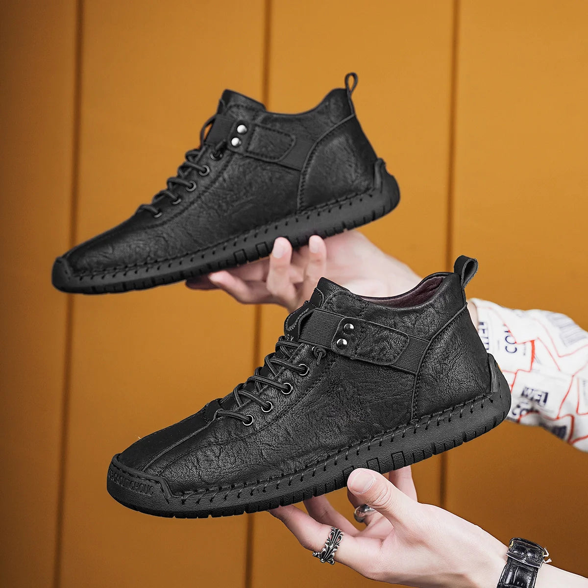 Men's Comfortable Handmade Casual Shoes - Black | SAVINTARI