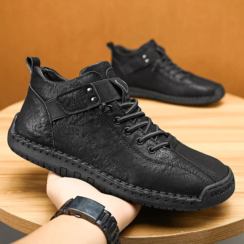 Men's Comfortable Handmade Casual Shoes - Black | SAVINTARI