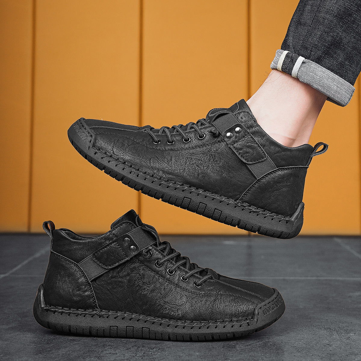 Men's Comfortable Handmade Casual Shoes - Black | SAVINTARI