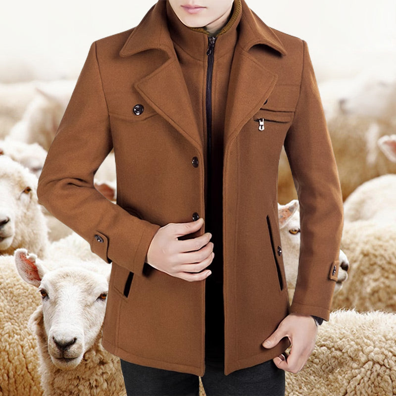 Men's Business Tweed Coat - Black | SAVINTARI