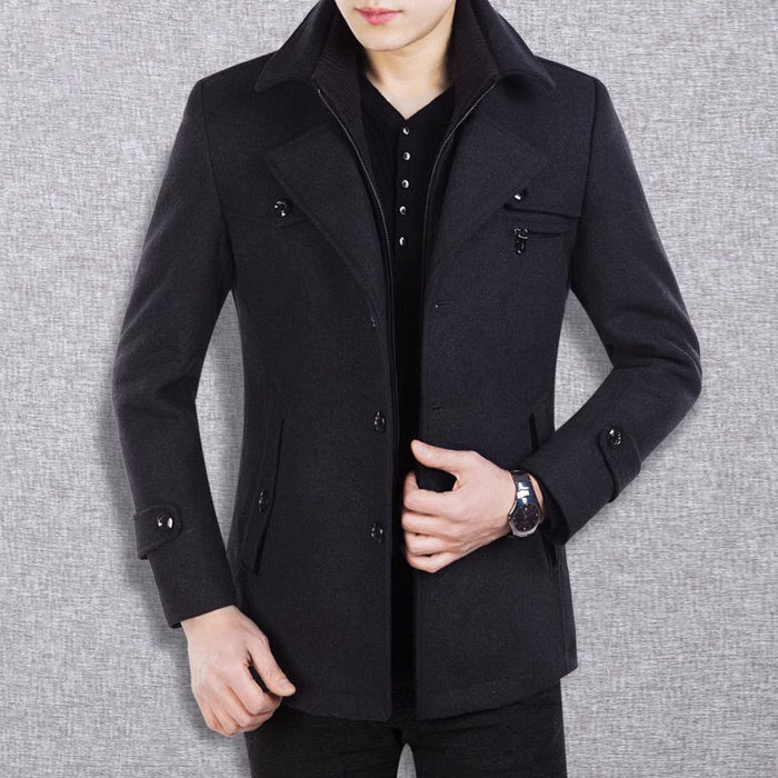 Men's Business Tweed Coat - Black | Transitional Coat | SAVINTARI