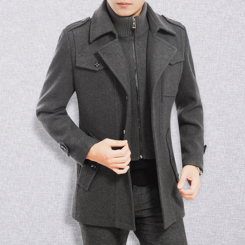 Men's Business Tweed Coat - Black | SAVINTARI