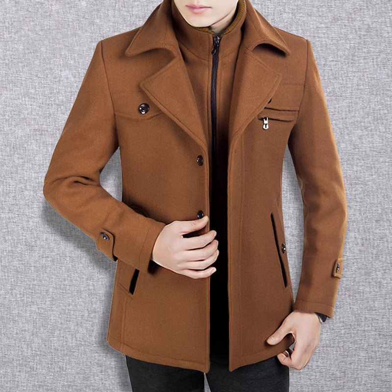 Men's Business Tweed Coat - Black | SAVINTARI