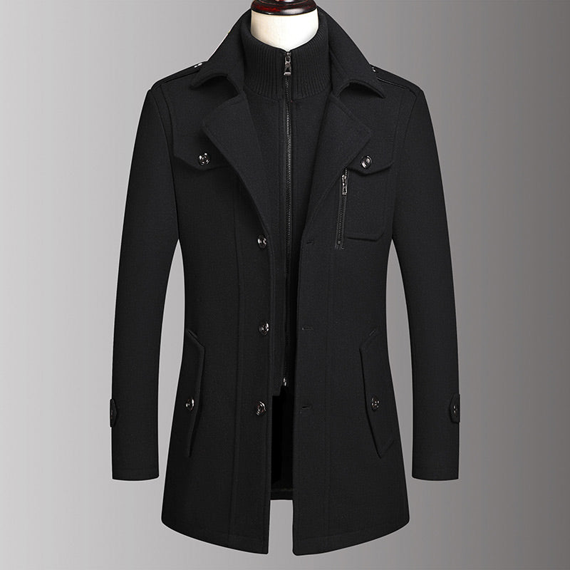 Men's Business Tweed Coat - Black | SAVINTARI