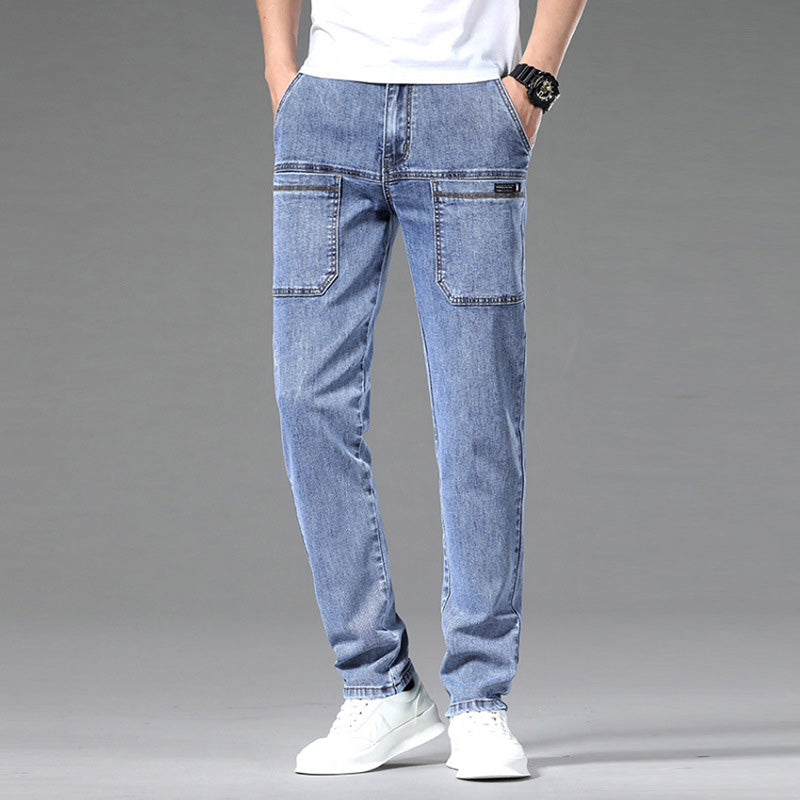 Men's Multi-Pocket Stretch Jeans - Black | SAVINTARI