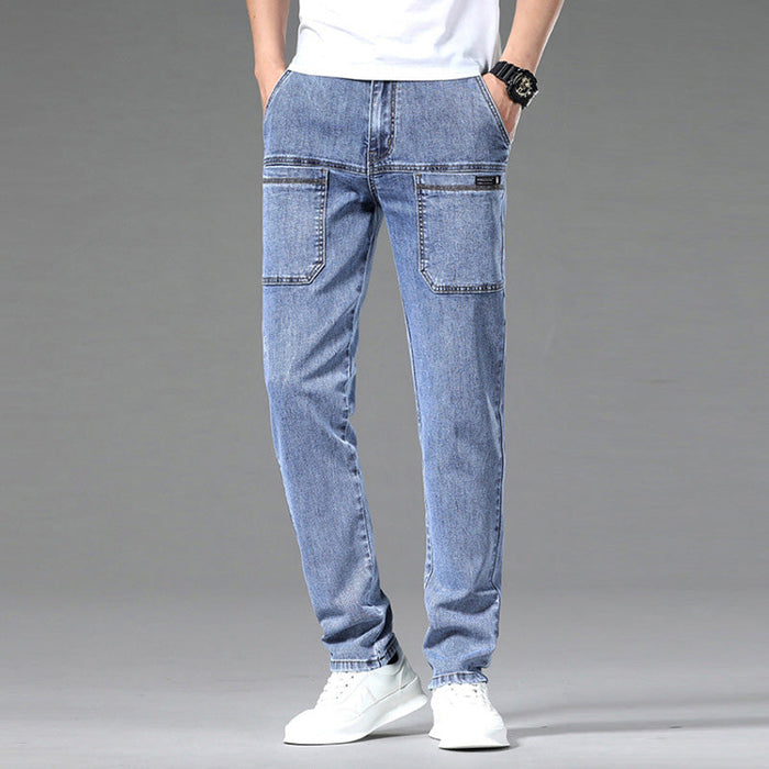 Men's Multi-Pocket Stretch Jeans - Black | Everyday Denim | SAVINTARI