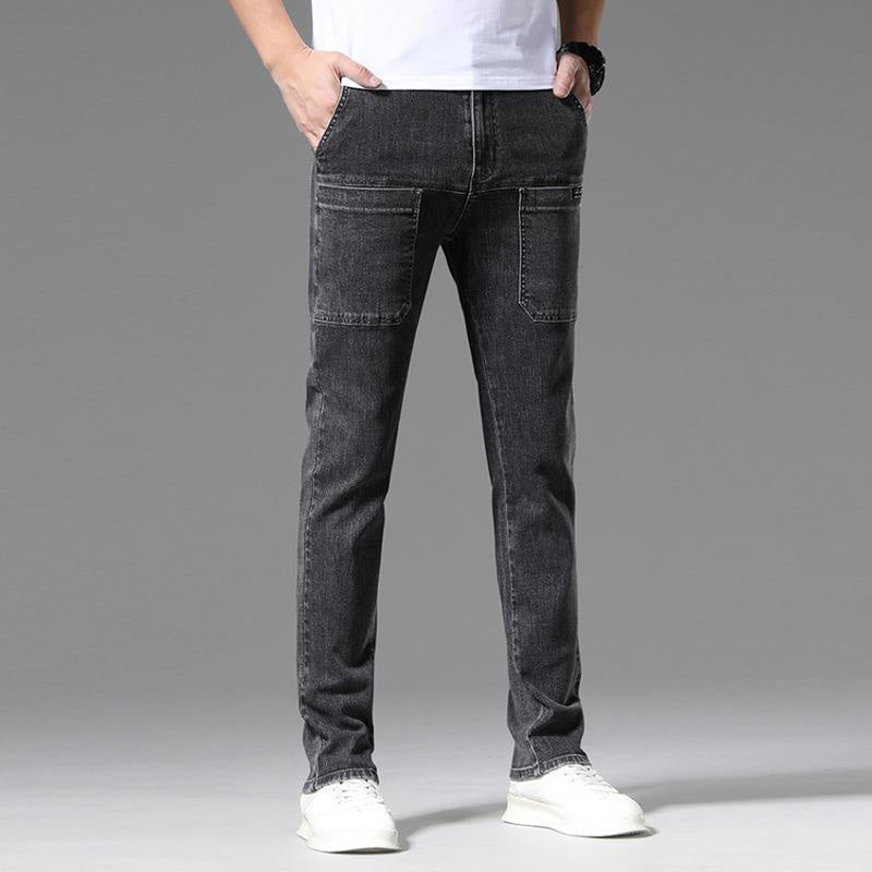 Men's Multi-Pocket Stretch Jeans - Black | SAVINTARI