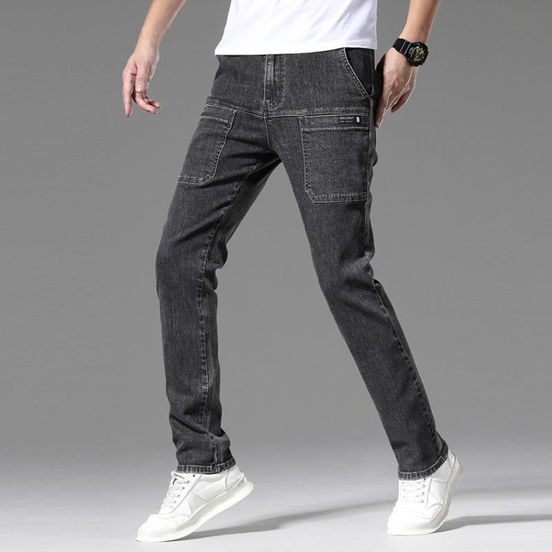 Men's Multi-Pocket Stretch Jeans - Black | SAVINTARI