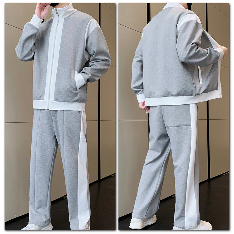 Men's Outfit Casual 2 Piece Contrast Sports Jogging Tracksuits Set（50 - Black | SAVINTARI