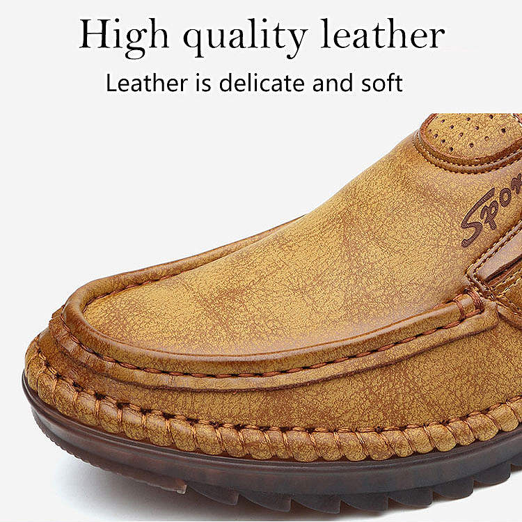 Men's Casual Leather Shoes - Black | SAVINTARI