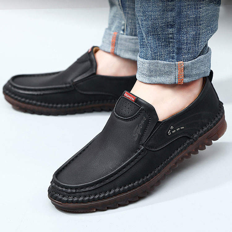 Men's Casual Leather Shoes - Black | SAVINTARI