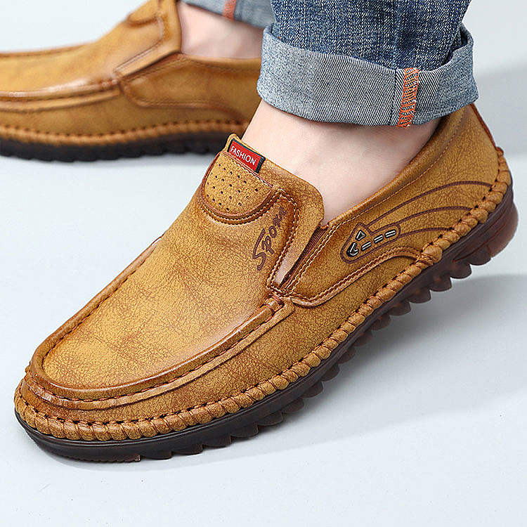 Men's Casual Leather Shoes - Black | SAVINTARI