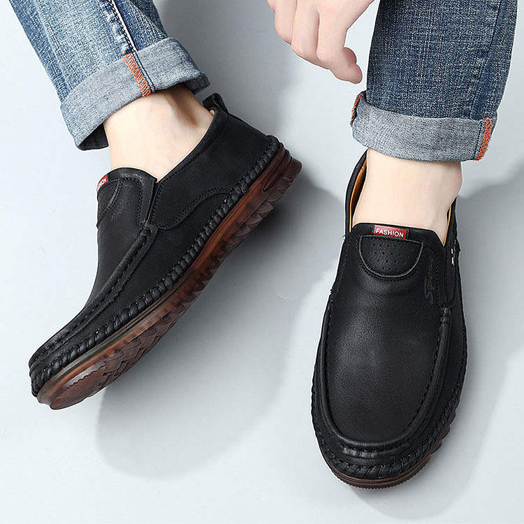 Men's Casual Leather Shoes - Black | SAVINTARI