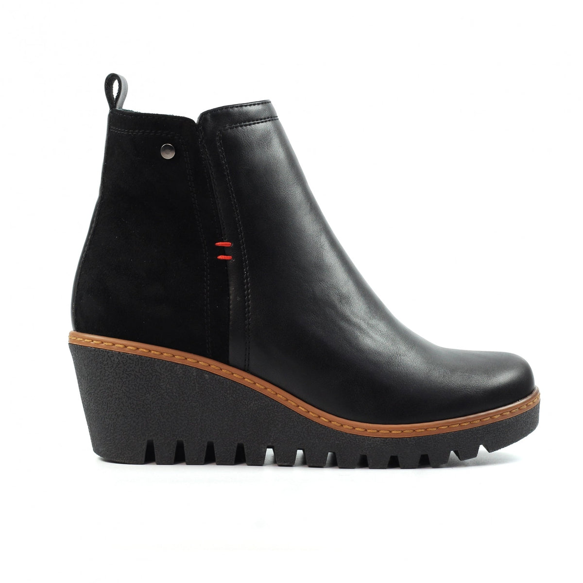 Women's Wedge Ankle Boots in Black view 2 | black wedge ankle boots | SAVINTARI
