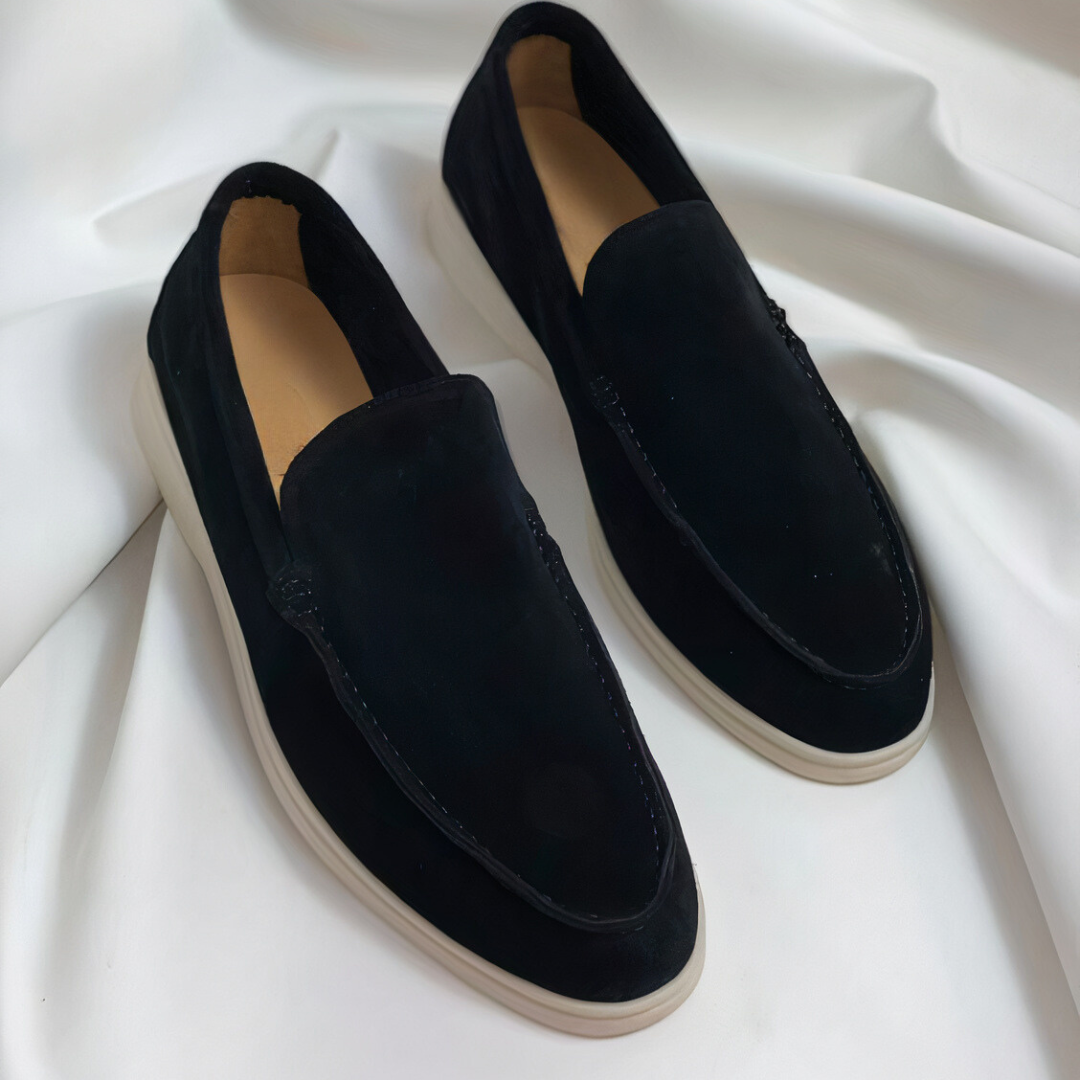 Men's Suede Loafers in Black | mens suede loafers | SAVINTARI
