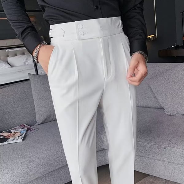 Men's Solid Color Straight Casual Trousers - Black | SAVINTARI
