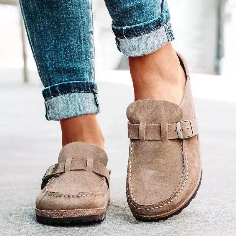 Women's Buckle Loafers in Khaki | buckle loafers | SAVINTARI