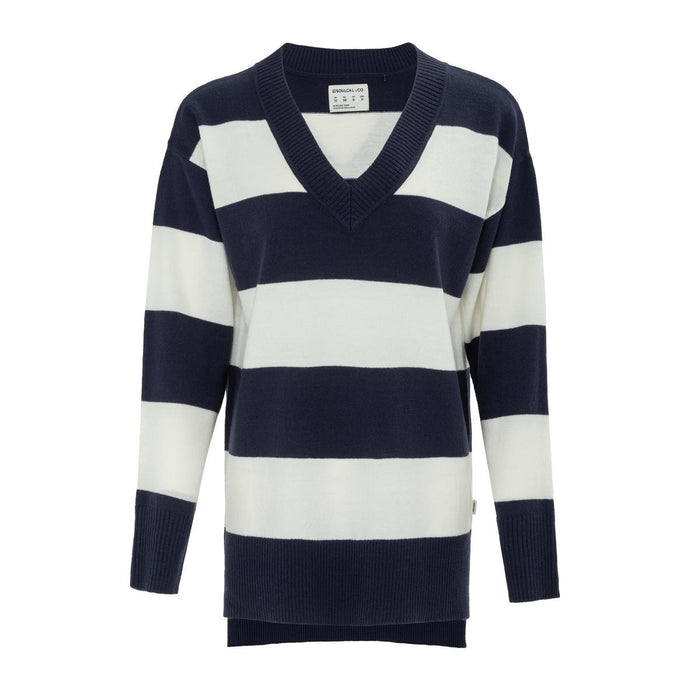 Women's Cal Long Sleeve Stripe Jumper - Black | Stripe Knit Layer | SAVINTARI