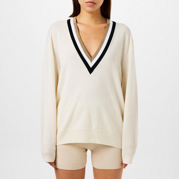 Women's Felipina Knitted Jumper, V-neckline, Stripes - Black | V-Neck Everyday Knit | SAVINTARI
