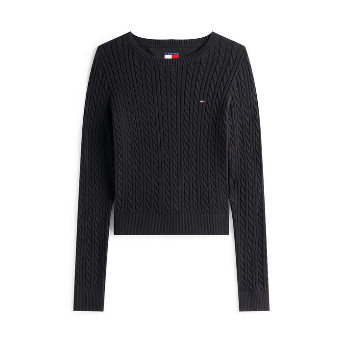 Women's Cable Knit Crew Neck Jumper - Black | Cable Knit Layer | SAVINTARI