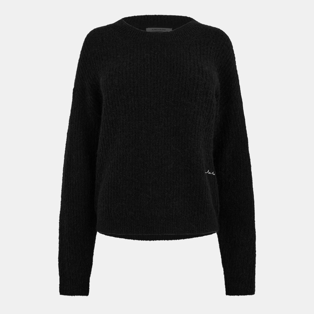 Women's Wide Crew Neck Jumper - Black | SAVINTARI women's jumper