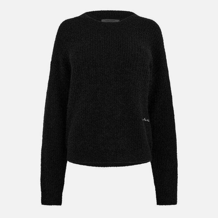 Women's Wide Crew Neck Jumper - Black | Oversized Soft Knit | SAVINTARI