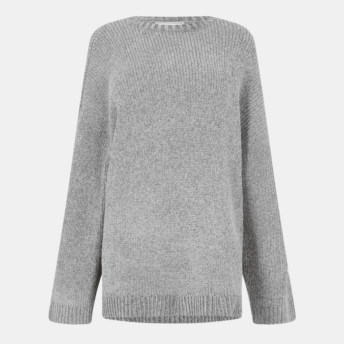 Women's Chenille Crew Neck Jumper - Black | Crew Neck Everyday Knit | SAVINTARI