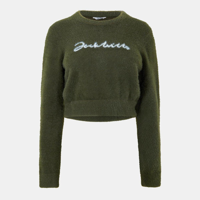 Women's Knitted Jacquard Cropped Crew Neck Jumper - Black | Crew Neck Everyday Knit | SAVINTARI