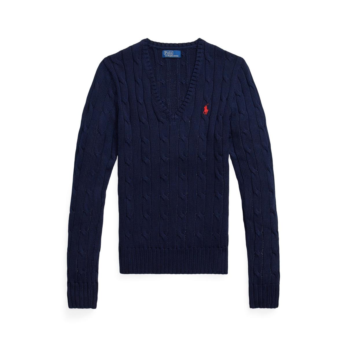 Women's Cable-Knit V-neck Jumper - Black | SAVINTARI women's jumper
