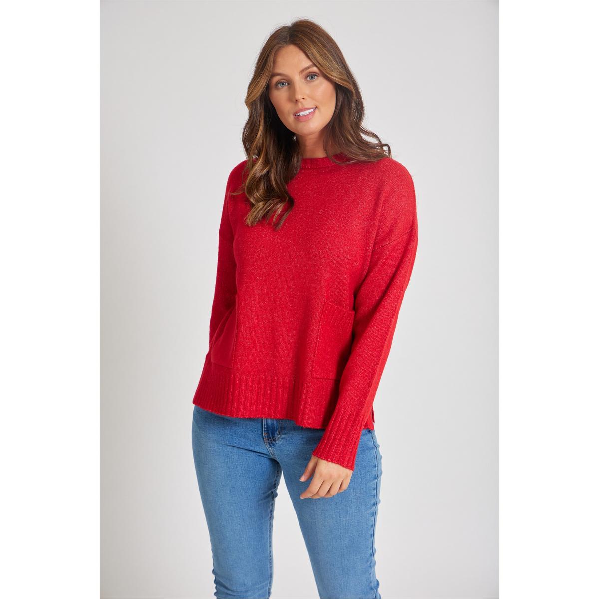Women's Crew Neck Pocket Jumper - Black | SAVINTARI women's jumper