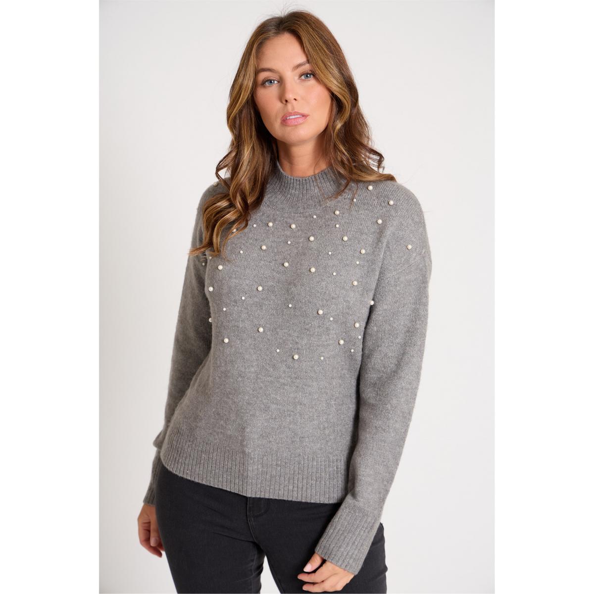 Women's Pearl Crew Neck Jumper - Black | SAVINTARI women's jumper