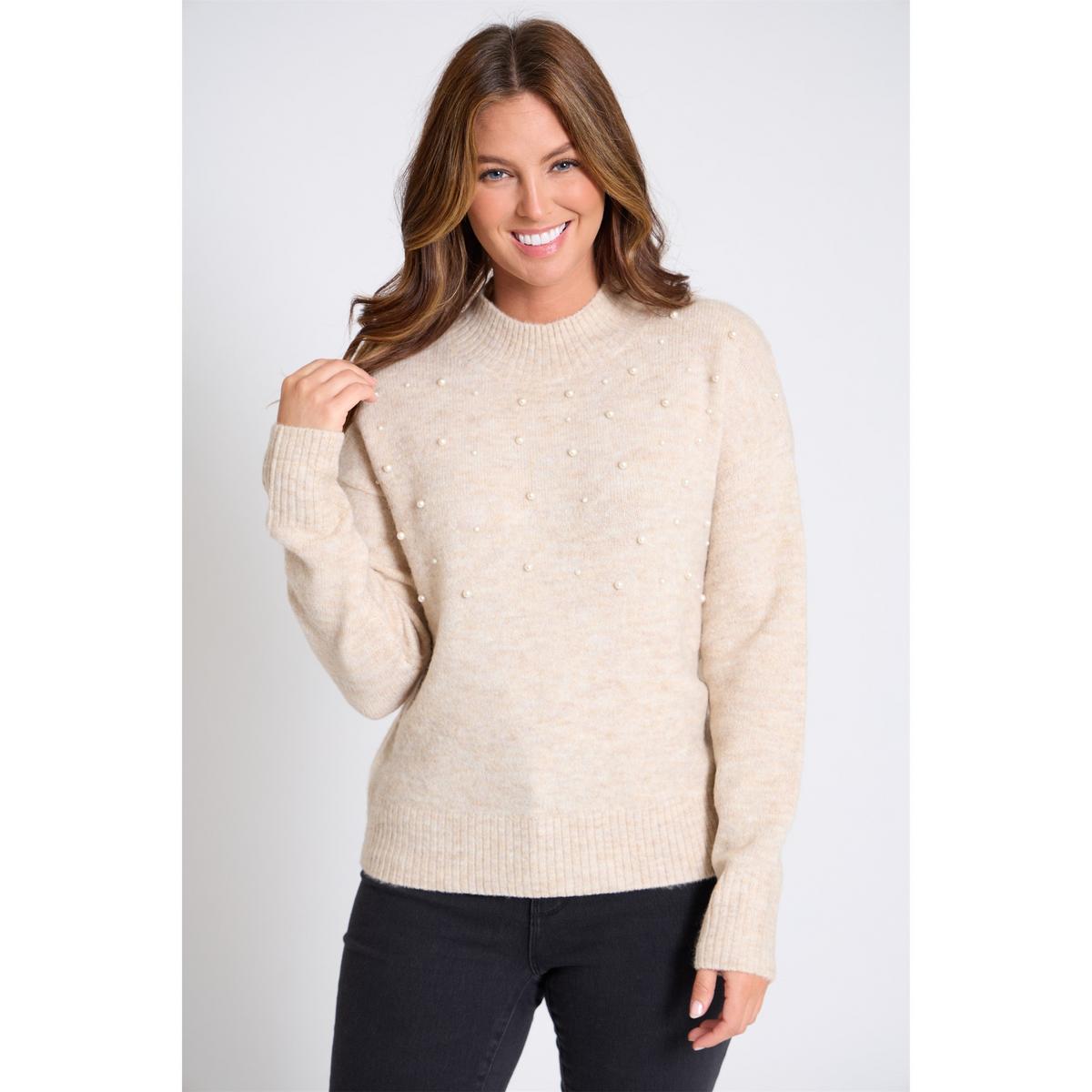 Women's Pearl Crew Neck Jumper - Black | SAVINTARI women's jumper