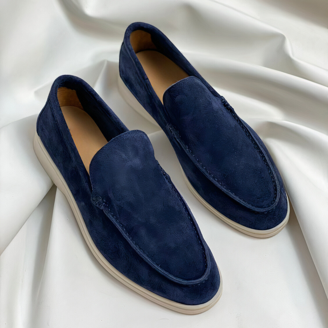 Men's Suede Loafers in Dark Blue | mens suede loafers | SAVINTARI
